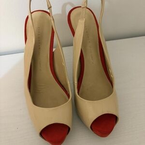 Zara Cream and Red Open-toe Slingback Platform Heels